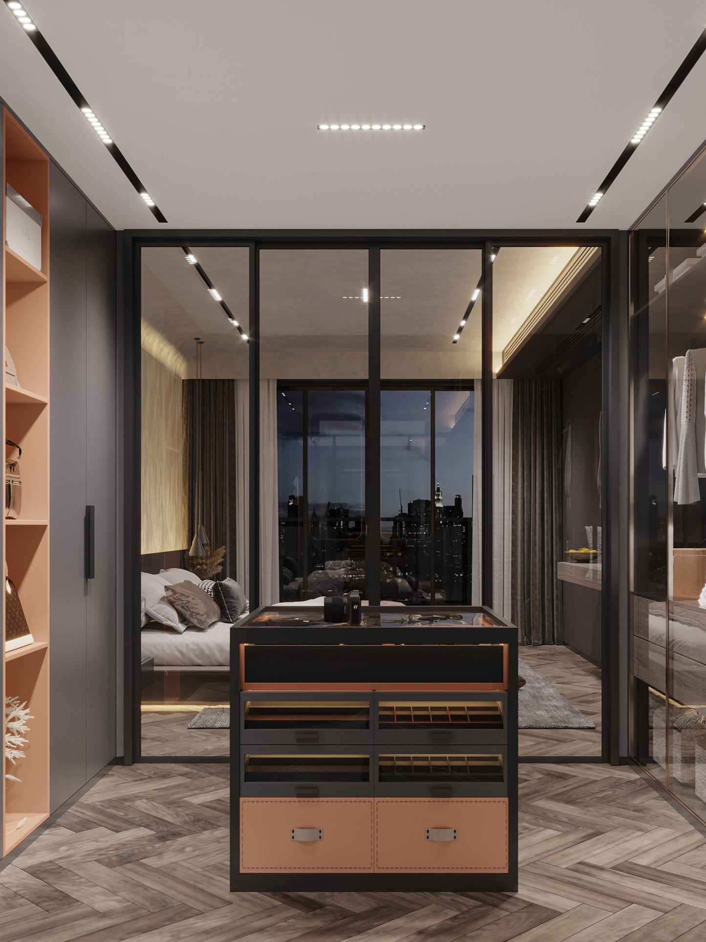 Vefon modern solid wood huge l shape corner walk in black wardrobe