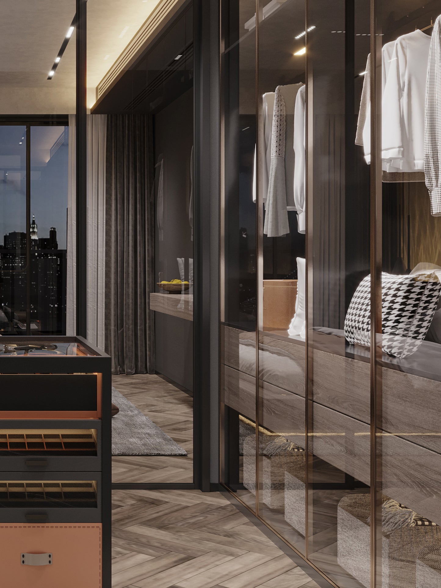 Vefon modern solid wood huge l shape corner walk in black wardrobe