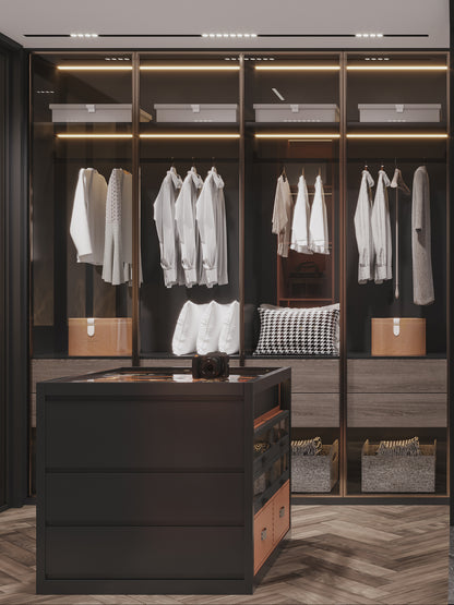 Vefon  modern solid wood huge l shape corner walk in black wardrobe